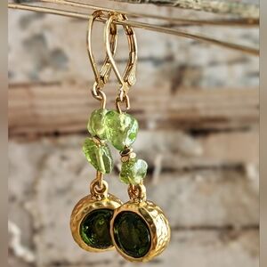 4.20 Carats Genuine Peridot & Peridot Earrings in Brushed Gold over Gold Plated